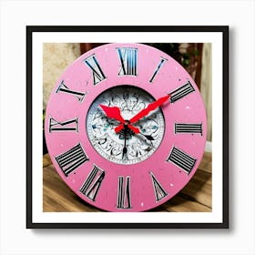 Pink Clock With Beautiful Designs And Numbers Art Print