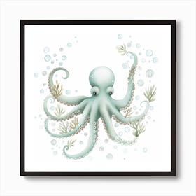 Storybook Style Octopus Making Bubbles 3 Art Print