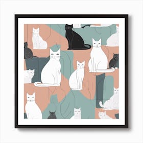 Minimalism Masterpiece, Trace In Cat + Fine Gritty Texture + Complementary Pastel Scale + Abstract + Art Print