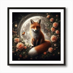 Fox And Roses Art Print