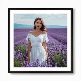 Beautiful Woman In White Dress In A Lavander Field 8 0 Art Print