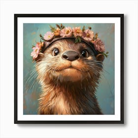 Otter With Flower Crown 5 Art Print