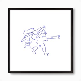 Two Women Running Square Line Art Print