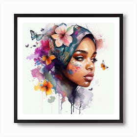 Watercolor Floral Arabian Woman  #2 Art Print