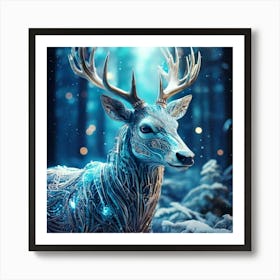 Firefly Whimsical Robotic Deer With Teal And Iridescent Details In A Frosty, Enchanted Forest 10197 (2) Art Print