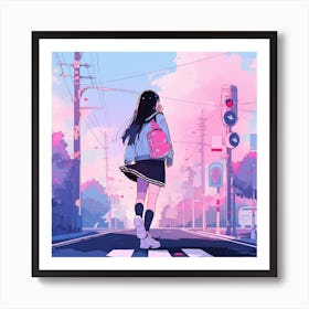 Anime Girl Crossing The Street Art Print