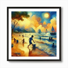 Children At The Beach Affiche