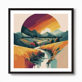 The wide, multi-colored array has circular shapes that create a picturesque landscape Art Print