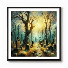 Van Gogh Madness: Luminous Surrealism in an Old Cemetery - RHADS Artstation Trending, 128k UHD, Unreal Engine Magic. Art Print