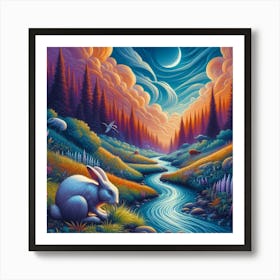 Rabbit In The Forest 3 Art Print