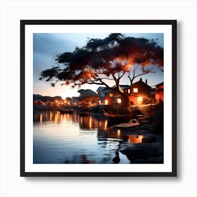 Fishing Village At Dusk Poster