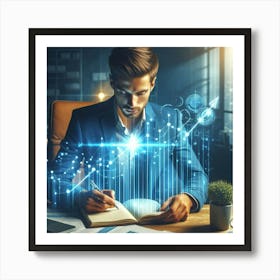 Businessman Working At Desk Art Print