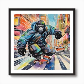 Gorilla On Skateboard 1 Art Print