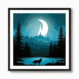 Illustration Of A Wolf Emitting A Howl In A Us Wilderness Scene Combines Elements Of Wyoming Utah (7) Art Print