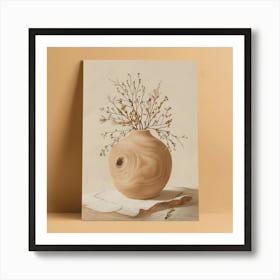 Wood Vase With Flowers 1 Art Print