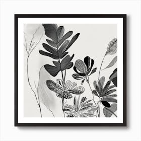 Black And White Drawing Of Flowers Art Print