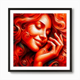 Abstract Wall Art Red Woman With Curly Hair Art Print