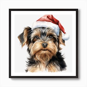 Yorkshire Terrier Santa Hat Art Print