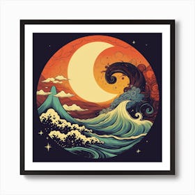 Moon And Waves 5 Art Print