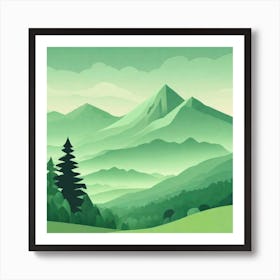 Misty mountains background in green tone 86 Art Print