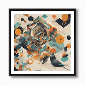 A Mixed Media Artwork Combining Found Objects And Geometric Shapes, Creating A Minimalist Assemblage (10) Art Print