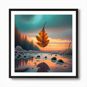 Autumn Leaves In The Water Art Print