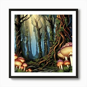 Mystical Mushroom Forest 3 Art Print
