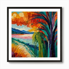 Post-Impressionist painting with vivid colors and distinctive brush strokes Art Print