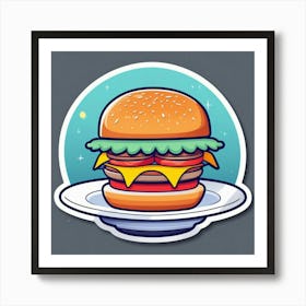 Burger On Plate On Table Sticker 2d Cute Fantasy Dreamy Vector Illustration 2d Flat Centered (27) Art Print