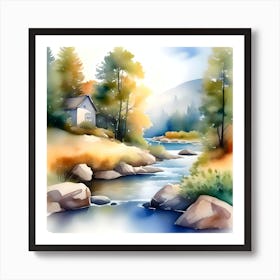 Watercolor Landscape Painting Art Print