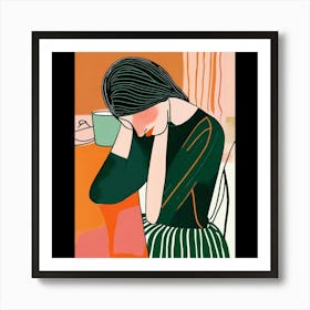 Woman With A Cup Of Coffee Art Print