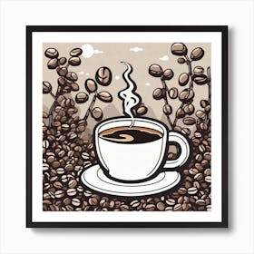 Coffee Cup With Coffee Beans 14 Art Print