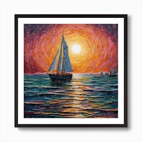 Sailboat At Sunset 6 Art Print