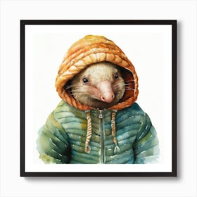 Watercolour Cartoon Armadillo In A Hoodie 3 Art Print