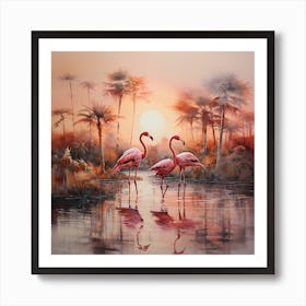 Flamingo Waltz: Serenity on Canvas Art Print