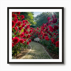 Red Roses In The Garden 2 Art Print