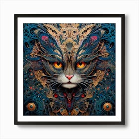 Cat With Gears art print Art Print