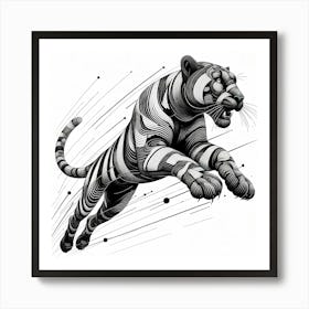 Panther Jump - Abstract Line Art Illustration 73 Art Print