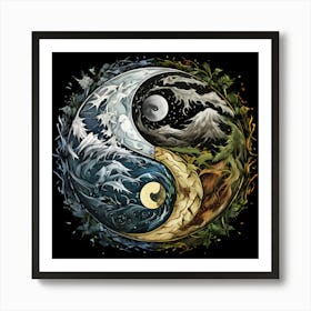 Yin Yang, Yin And Yang Symbol With Natural Elements Representing Balance And Harmony 4 Art Print