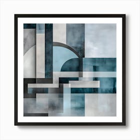 Architectural Reflections - #AbstractArt #GeometricDesign #ModernArt #MinimalistStyle #BlueTones #ArchitecturalInspiration #ContemporaryArt #CleanLines #TexturedCanvas #FyArt Art Print