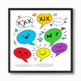 Cartoon Speech Bubbles And Arrows Set Hand Drawn Style Exaggerated Shapes Bold Outlines Vibrant (3) Art Print