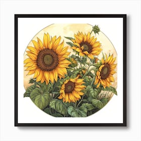 Sunflower Garden Botanical Art Illustration Art Print