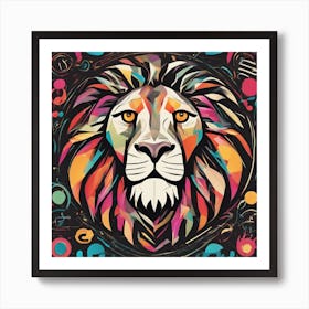 An Image Of A Lion With Letters On A Black Background, In The Style Of Bold Lines, Vivid Colors, Gra Art Print