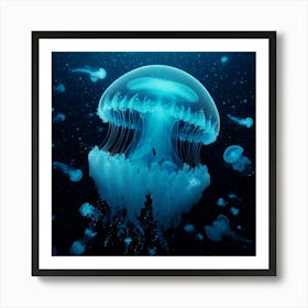 "Electric Jellyfish Dance in the Deep Blue Sea 1 Art Print