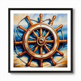 Ship wheel, oil painting 4 Art Print