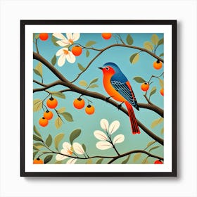 Russian Lubok Art, Bird On a Branch, folk art, 108 Art Print