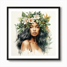 Portrait Of A Woman With A Flower Crown Art Print