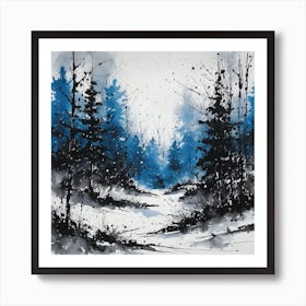 Winter Forest Watercolor Painting Art Print