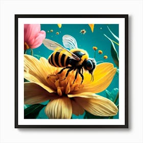 Bee On Flower Art Print