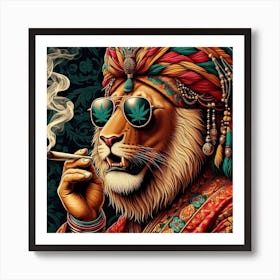 Lion Smoking Weed 4 Art Print